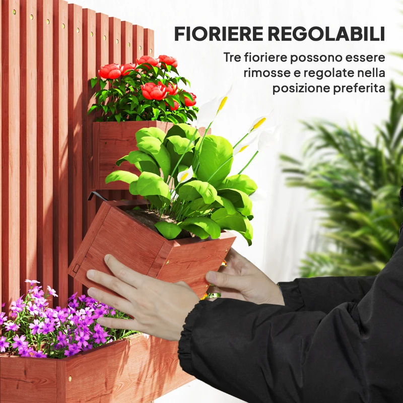 Outsunny Fioriera Verticale a Doghe con 3 Vasi Rimovibili, in Legno di Abete, 60x16x80 cm, Marrone