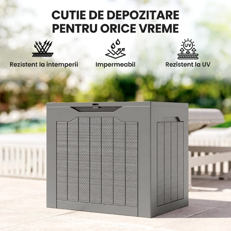 Outsunny Cufăr de Grădină cu Mânere, Container pentru Unelte Impermeabil, 56x41x50 cm, Bej Deschis