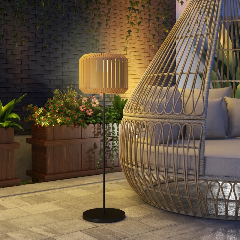 Lampă Solară Outsunny pentru Grădină cu Iluminare LED, din Oțel și Rattan PE, Ø34x130 cm, Galben