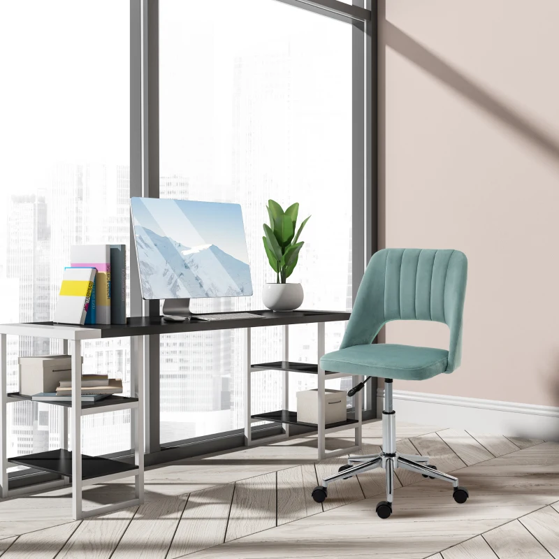 Vinsetto Mid Back Office Chair Velvet Fabric Swivel Scallop Shape Computer Desk Chair for Home Study Bedroom Green