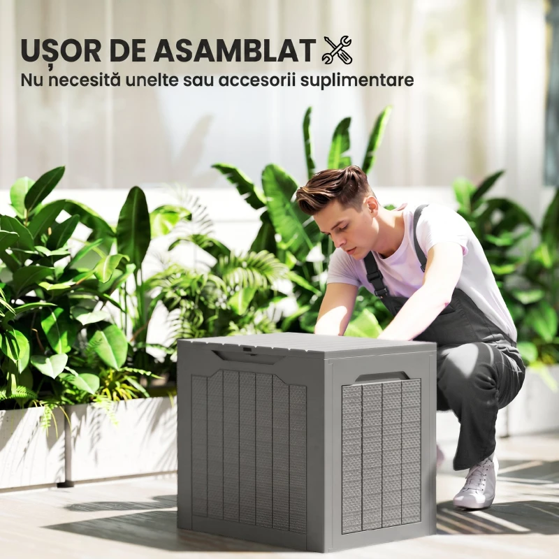Outsunny Cufăr de Grădină cu Mânere, Container pentru Unelte Impermeabil, 56x41x50 cm, Bej Deschis