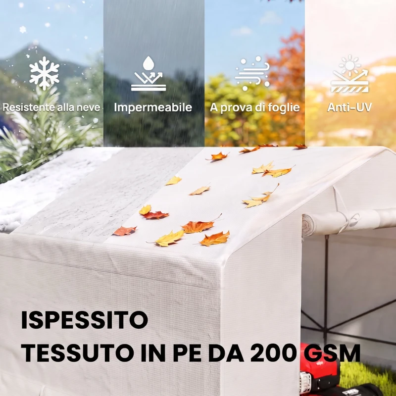 Outsunny Capanno da Giardino e Tenda Garage 3x3 m Impermeabile con Porta Avvolgibile, Metallo e PE, Bianco