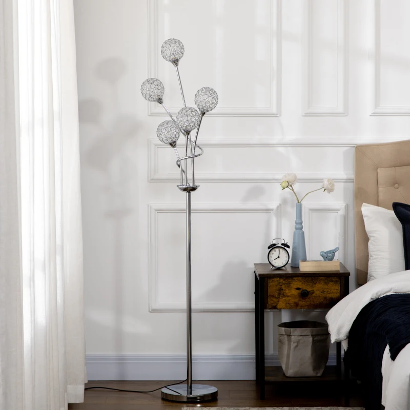 HOMCOM Floor Lamps for Living Room Bedroom with 5 Light, Modern Upright Standing Lamp, 34x25x156cm, Silver