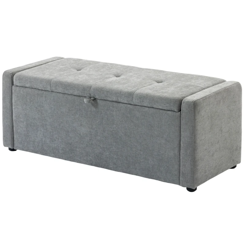 HOMCOM, Bancă cu Spațiu de Depozitare, Pentru Dormitor, Material textil cu efect de in, 122 x 48 x 44 cm, Gri Deschis