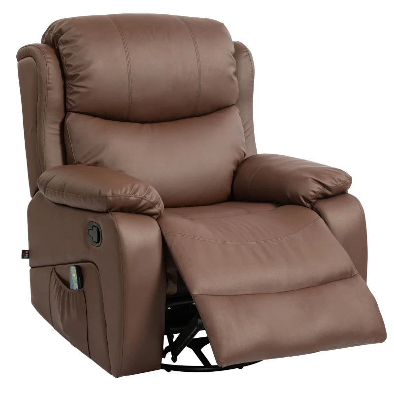 HOMCOM Fotoliu relax rabatabil cu 8 puncte de masaj, funcție de încălzire și suport pentru picioare, 97x92x104 cm, maro