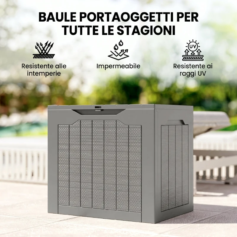 Outsunny Baule da Giardino Impermeabile con Maniglie, in PP, 56x41x50 cm, color Cachi