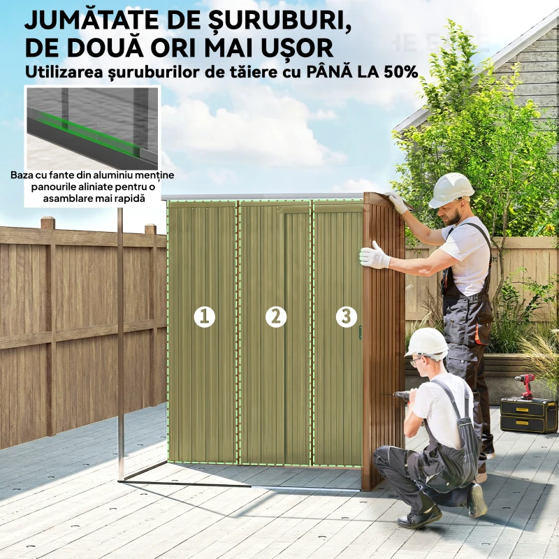 Outsunny Magazie de Grădină din Metal cu Grile de Ventilație și Ușă Glisantă, 159x106x181 cm, Maro