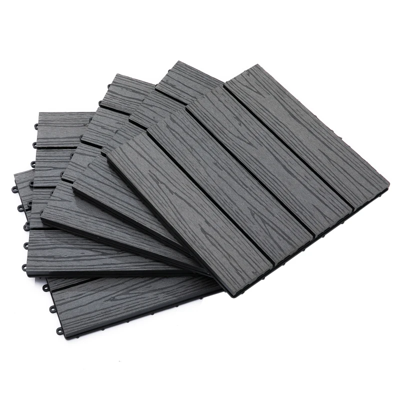 Outsunny WPC Interlocking Decking Tiles, Pack of 11 Interlocking Patio Paving Slabs, 30 x 30 x 2.2 cm, Grey