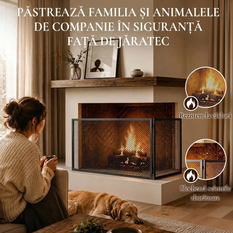 HOMCOM Parascântei Pliabil pentru Șemineu, 2 Panouri, din Metal Vopsit, Gata de Utilizare, 140 x 1 x 50 cm, Negru