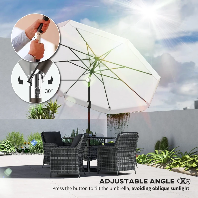 Outsunny 3 m Garden Parasol with Tilt Mechanism & Crank Handle, UPF 30+ Patio Umbrella Outdoor Table Umbrella, Cream White
