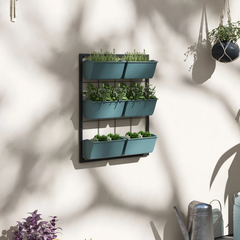 Outsunny Grădină Verticală cu 3 Niveluri și 6 Ghivece din Oțel și Plastic, 52x14x66cm, Verde Închis