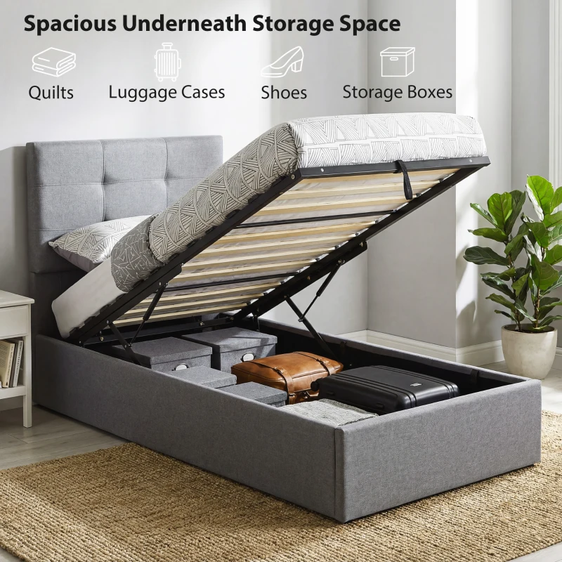 HOMCOM 3ft Single Ottoman Bed with Gas Lift Storage - Grey
