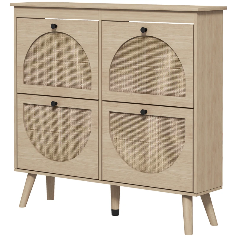 HOMCOM Meuble à chaussures 4 abattants 20 paires étagère réglable style bohème pieds en bois massif 105 x 24 x 97,5 cm naturel