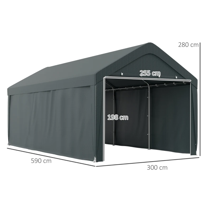 Outsunny Carport tente de garage 3 x 6 m, abri voiture extérieur, parois latérales amovibles, 2 portes zippées enroulables, gris
