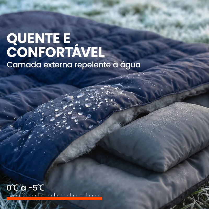 Outsunny Saco-Cama Duplo para Adultos Tamanho Queen para 2 Pessoas com 2 Almofadas e Saco de Transporte Azul Escuro