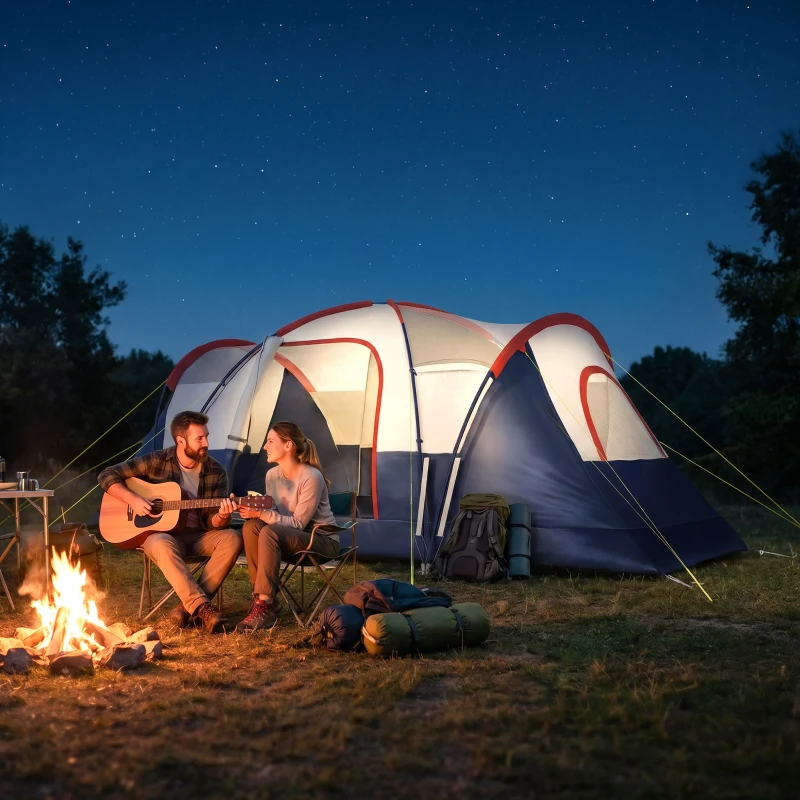 Outsunny 5 Man Camping Tent, Large Tunnel Tent, Water Resistant Hiking Shelter with Groundsheet and Carry Bag, Navy Blue