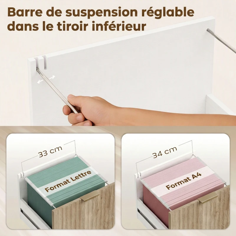 HOMCOM Support d'Imprimante sur Roulettes, 3 Tiroirs, 2 Étagères Ouvertes, Design Ondulé, 80x40x68cm, Blanc Chêne