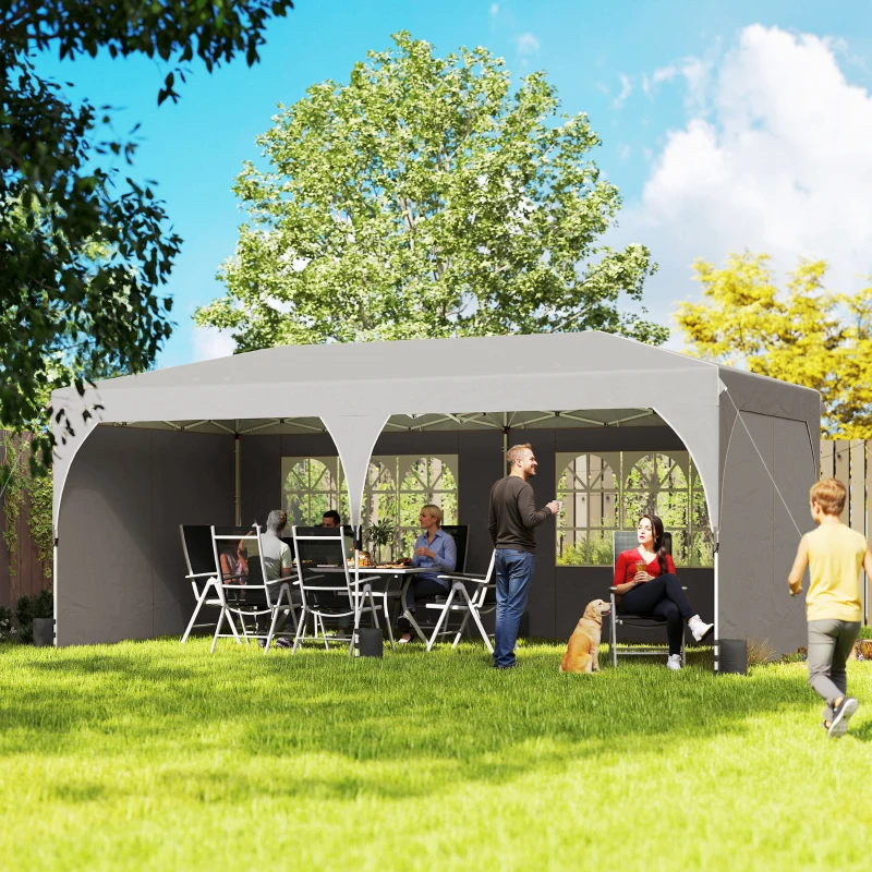 Outsunny Gazebo Pieghevole 3x6 m con Pareti e Altezza Regolabile, Protezione UV 50+, Grigio Chiaro
