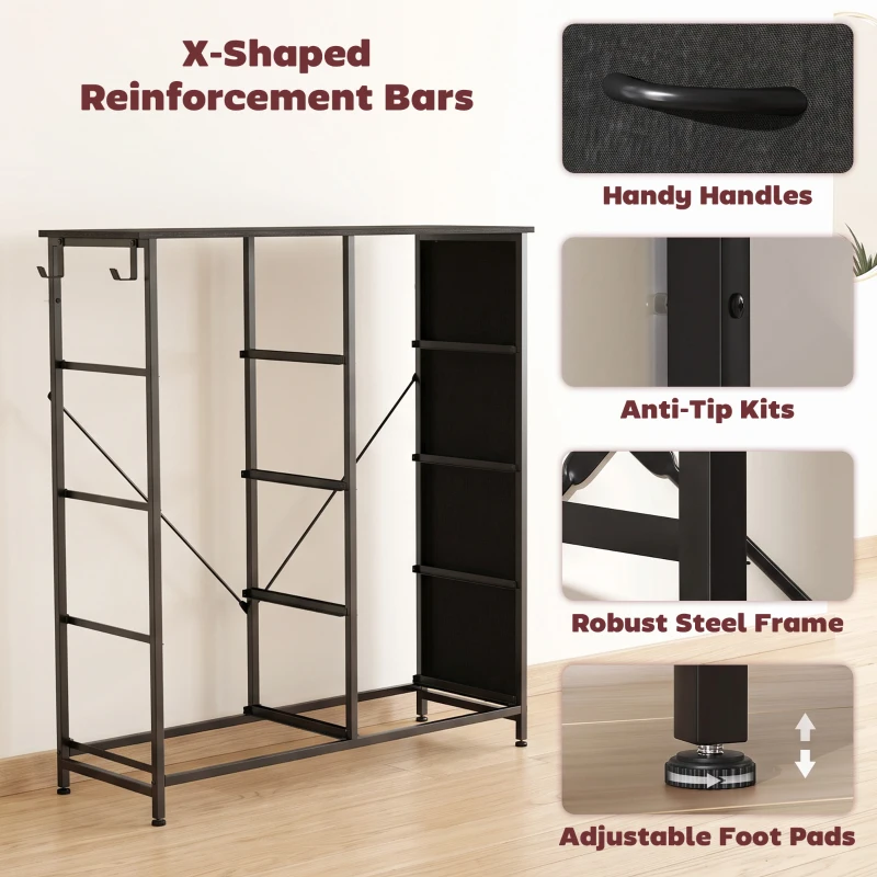 HOMCOM Chest of Drawers, Dresser with 8 Fabric Drawers, Tall Storage Unit with 4 Pockets and 2 Hooks Steel Frame, Black