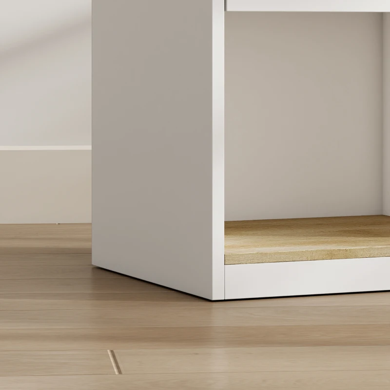 HOMCOM Mesa de Cabeceira Moderna Mesa de Noite com Gaveta com Corrediças Nicho Tampo Passa-cabos 42x37x55 cm Branco e Carvalho