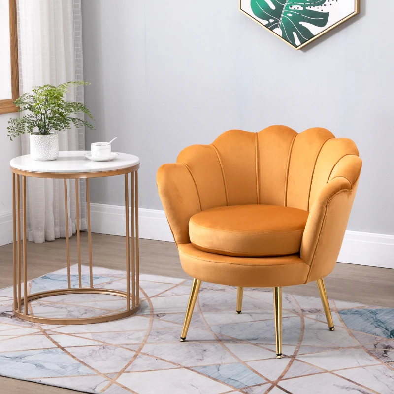 HOMCOM Poltrona Vintage Effetto Velluto con Braccioli e Schienale a Conchiglia, 76x67x74 cm, Giallo