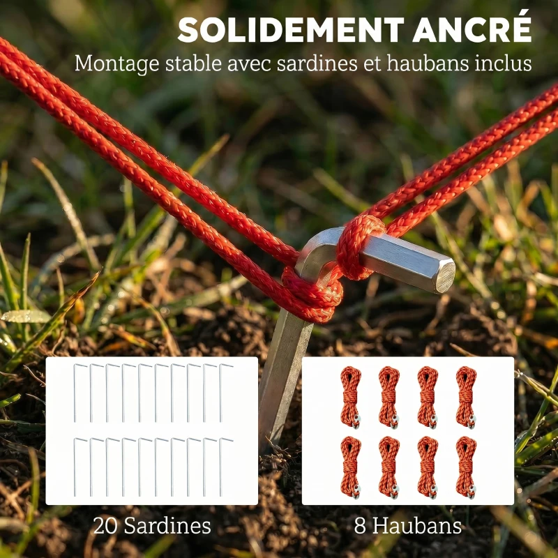 Outsunny Grande Tente Tunnel Camping 4 Personnes 3-4 Saisons Hauteur d'Homme 2 m Séjour XL 3,7 m Imperméable 3000mm Bleu
