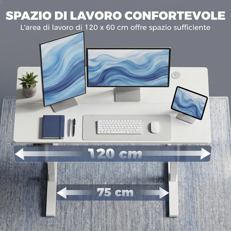 HOMCOM Scrivania Regolabile in Altezza Elettrica con Funzione Memoria, 120x60x72-118 cm, Bianco