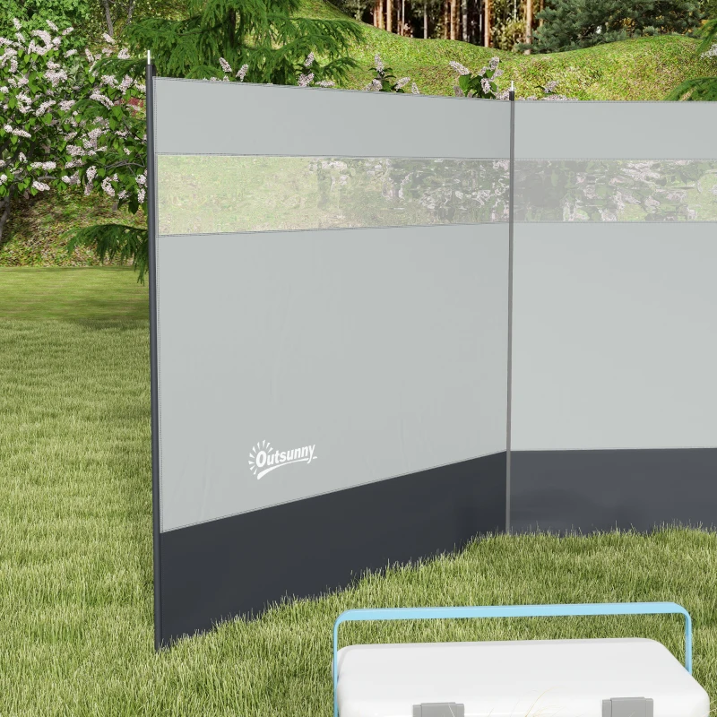 Outsunny Paravent brise-vent de camping portable pliable avec sac de transport et poteaux en acier dim. 440 cm x 140 cm gris clair