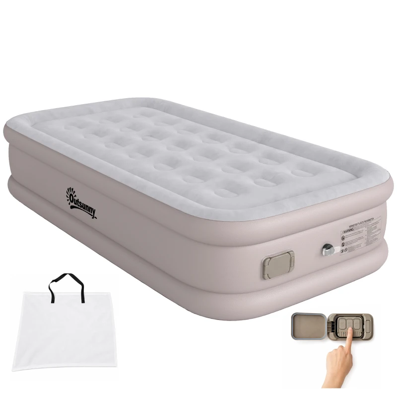Outsunny Matelas Gonflable, Pompe Électrique Intégrée, Surface Floqué , Imperméable 5000 mm, Sac Transport, 190x97x39cm, Kaki