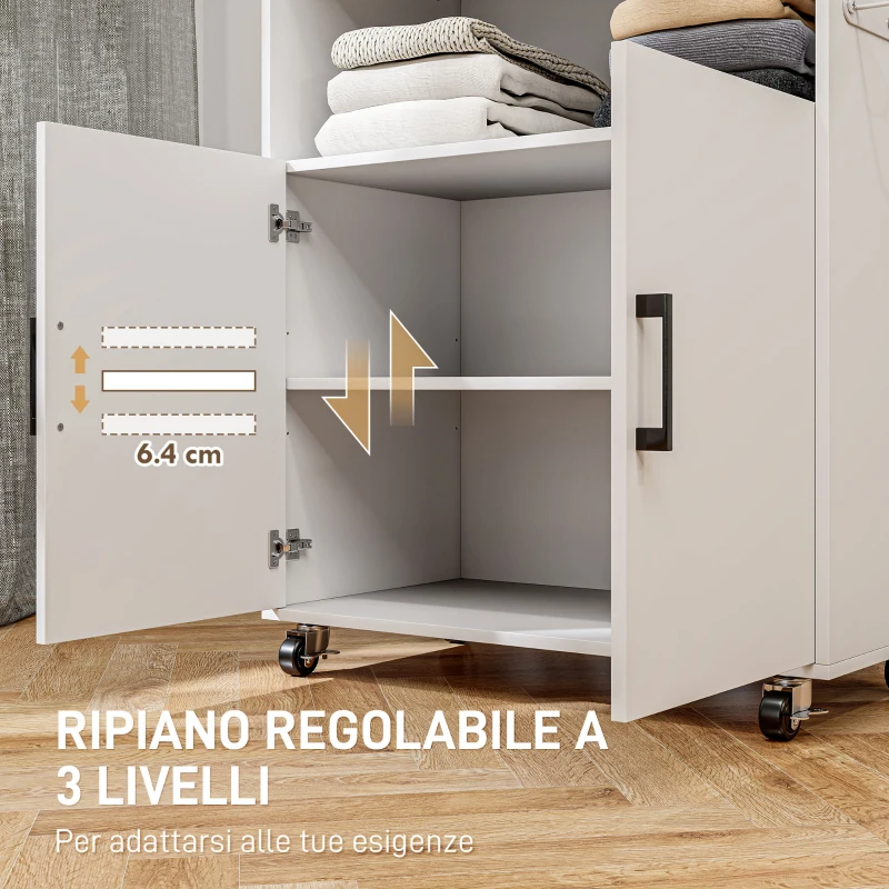 HOMCOM Mobile Asse da Stiro con Armadietto a 2 Ante e Spazio Aperto, 125x43.5x102.5 cm, Bianco