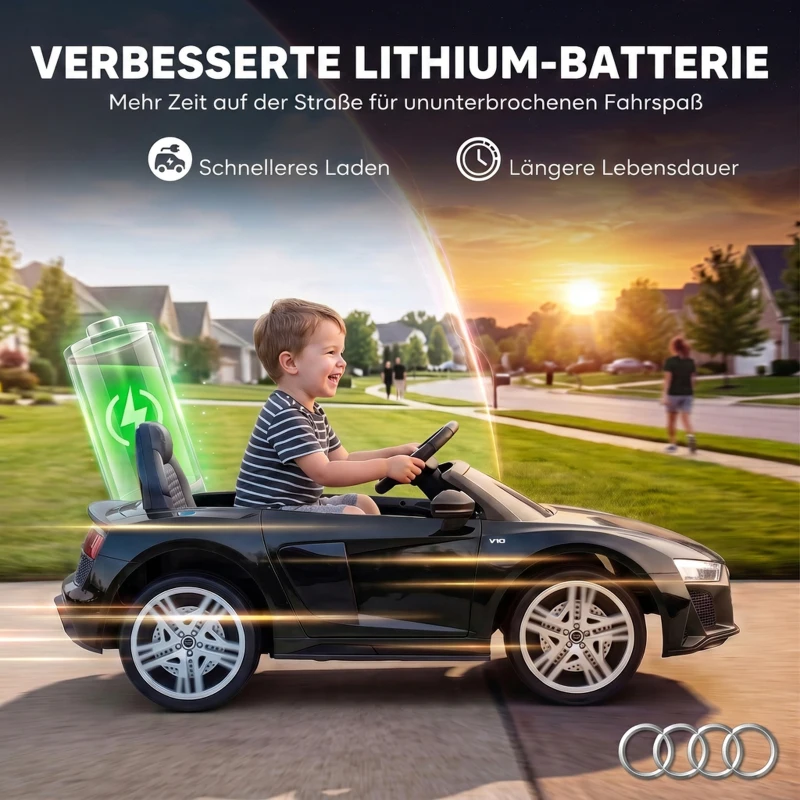 AIYAPLAY Kinder Elektroauto 12V Kinderauto mit Fernbedienung Lithium-Akku 2 Motor Sanftanlauf Hinterradfederung Schwarz