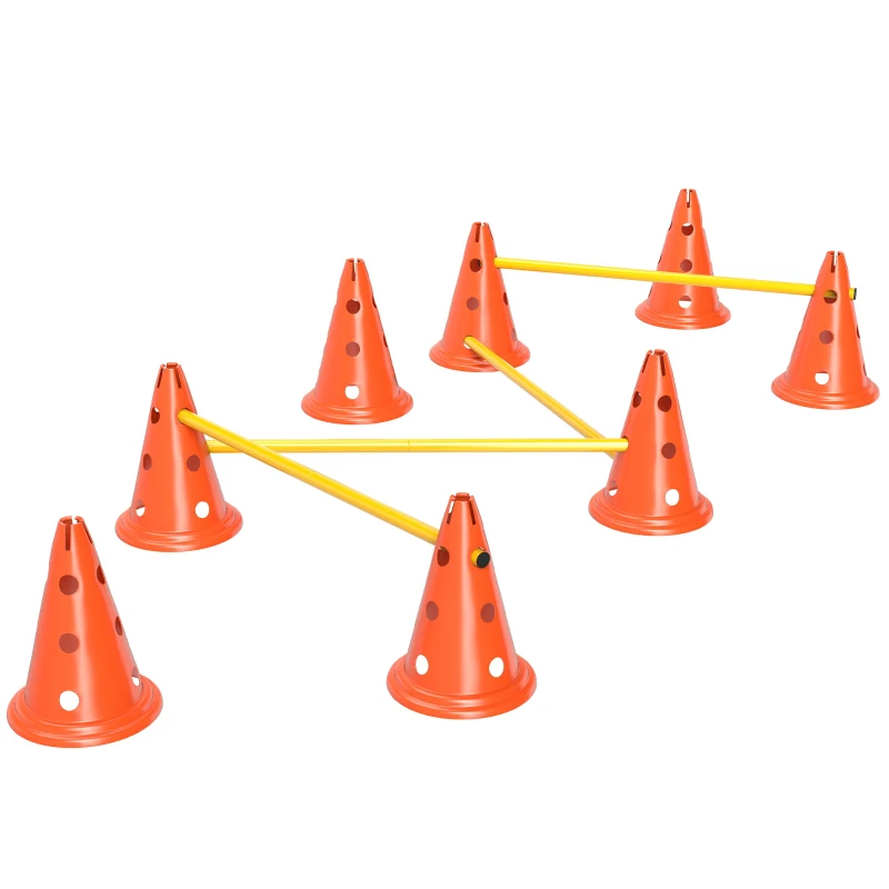PawHut Conjunto de Agilidade para Cães Barreiras de Obstáculos para Treino de Coordenação 8 Cones 8 Barras Bolsa de Transporte Laranja