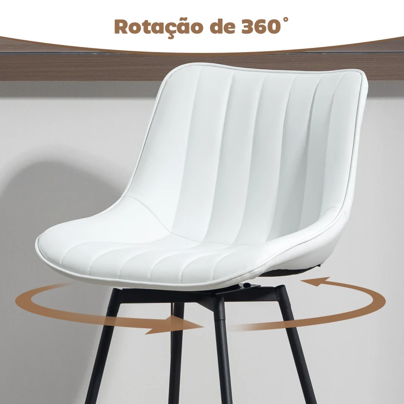 HOMCOM Conjunto de 2 Bancos de Bar Giratórios com Encosto Curvado e Apoio para os Pés Estofados em PU 47x54,5x97,5 cm Branco