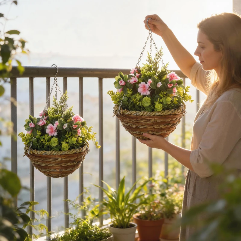 Outsunny Set of Two Hanging Lisianthus Flower Pots - Pink/Green