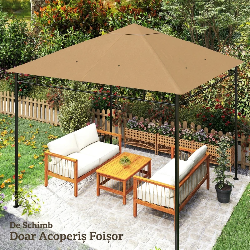 Outsunny Acoperiș de rezervă pentru pavilion 3x3m din poliester cu orificii de ventilație și găuri pentru drenaj, bej
