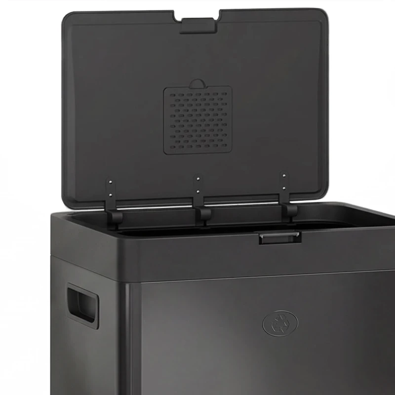 HOMCOM Poubelle Rectangulaire à Pédale, Poubelle Cuisine 56L, 3 Compartiments, Fermeture Douce, Acier Inox, 45,7x35,8x76cm Noir
