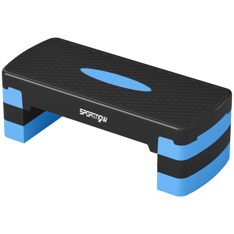 SPORTNOW Stepper Fitness Aérobic 3 Niveaux, Hauteur Réglable 10/15/20 cm avec Rehausses, Surface Antidérapante, 68x29x20cm, Bleu