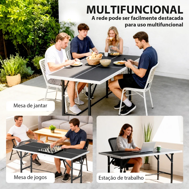 SPORTNOW Mini Mesa de Ping Pong Dobrável 152x76 cm para Exterior com Rede 2 Raquetes e 3 Bolas Fácil de Transportar Preto