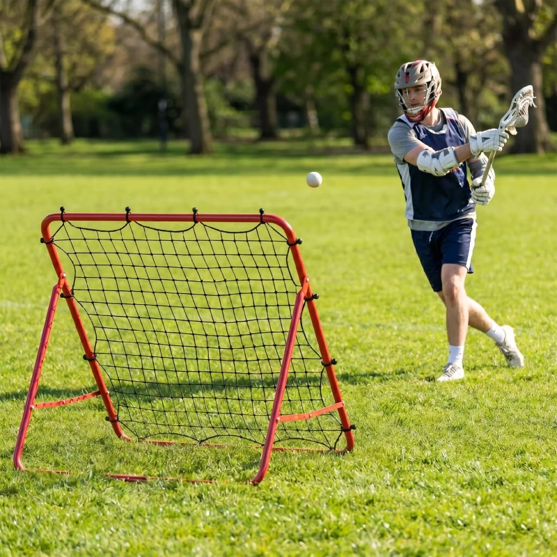 SPORTNOW Plasă Rebounder pentru Fotbal, Portabilă și Reglabilă, Mare, Roșu