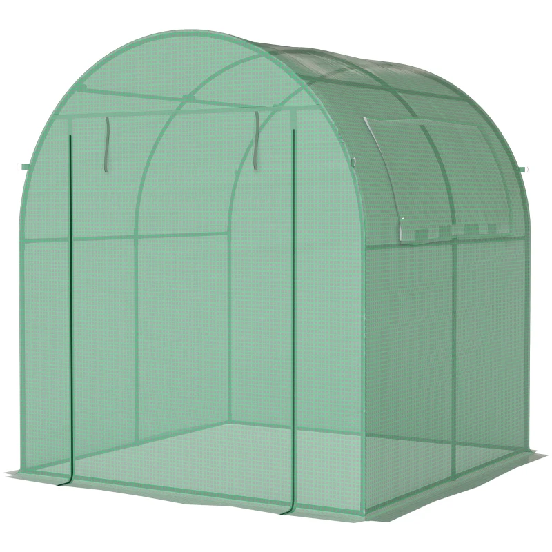 Outsunny Serre tunnel de jardin 3,24m², serre de jardin tunnel porte et fenêtre enroulables, bâche PE, 180 x 180 x 200 cm, verte