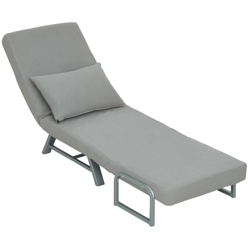 HOMCOM Single Sofa Bed, 3-in-1 Convertible Folding Chair Bed with Adjustable Backrest, Removable Armrests, Light Grey