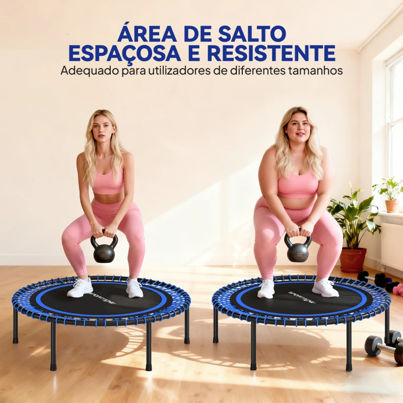 SPORTNOW Trampolim de Fitness Adultos Ø114 cm com Estrutura de Aço Reforçada para Treino de Pernas Corpo Azul e Preto