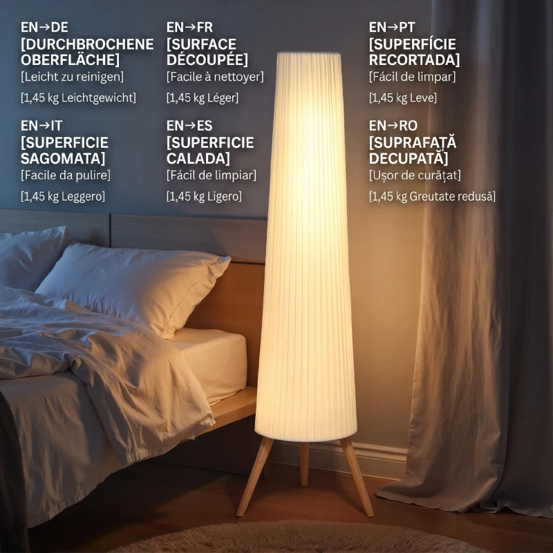 HOMCOM Lampă de Podea cu Trepied și Comutator cu Pedală, Luminozitate Reglabilă, 46x46x153 cm, Alb
