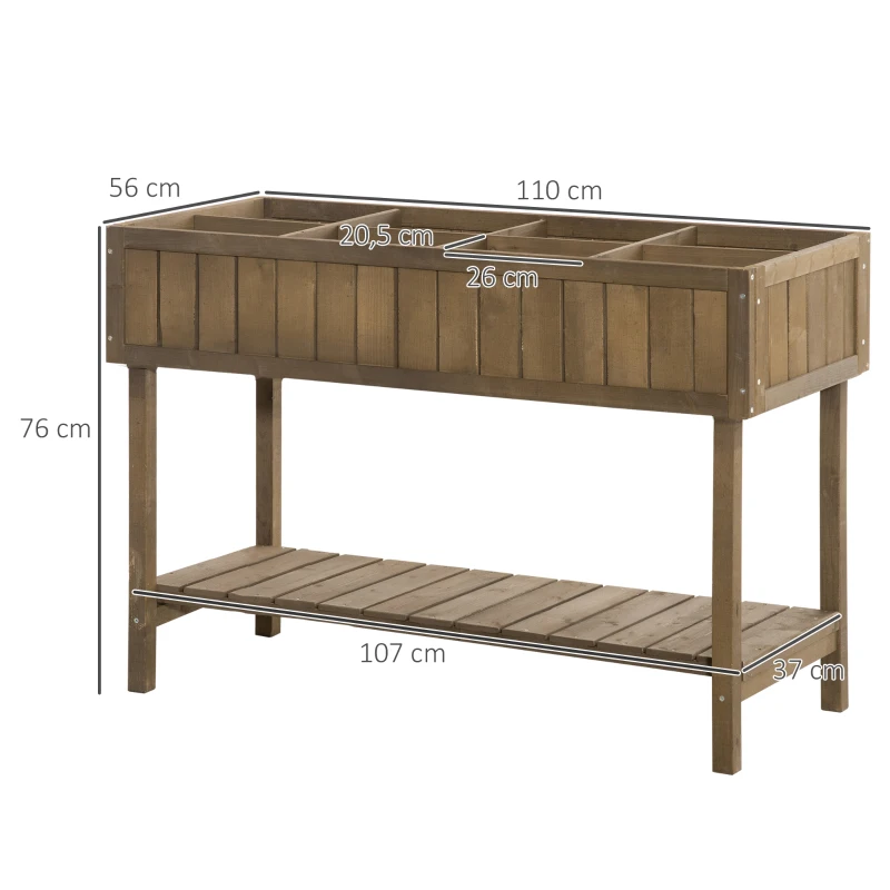 Outsunny Jardinière sur Pieds carré Potager étagère dim. 110L x 46l x 76H cm 8 Compartiments Inserts d'irrigation Bois de Sapin