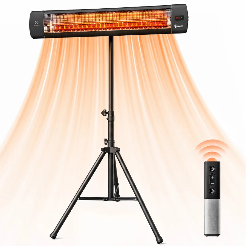 Outsunny 2500 W Electric Infrared Patio Heater, IP65 Outdoor Garden Heater with Tripod, 3 Heat Settings, 24H Timer, Black