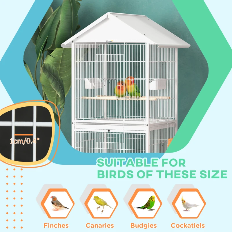PawHut Wrought Metal Bird Cage Feeder White