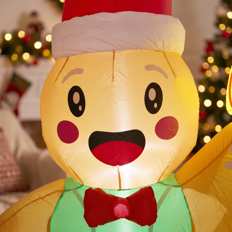 Outsunny Bonhomme Pain d'Épice Gonflable de Noël 2,5 m avec Lumières LED, Boîte Cadeau et Souffleur, Intérieur et Extérieur