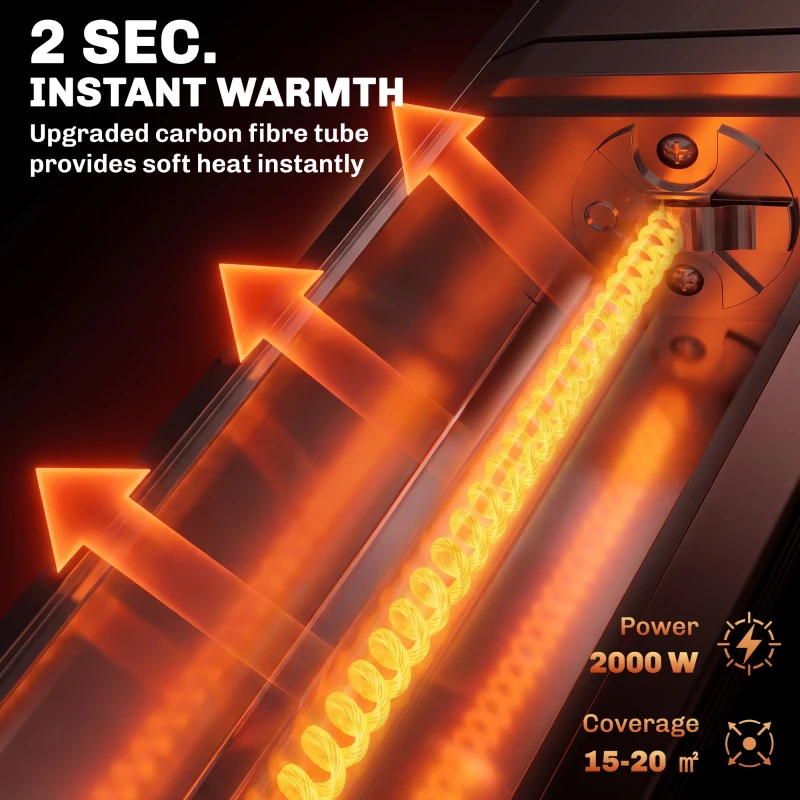 Outsunny 2000 W Electric Infrared Patio Heater, IP65 Outdoor Garden Heater with APP/Touch/Remote Control, 9 Heat Settings, Black