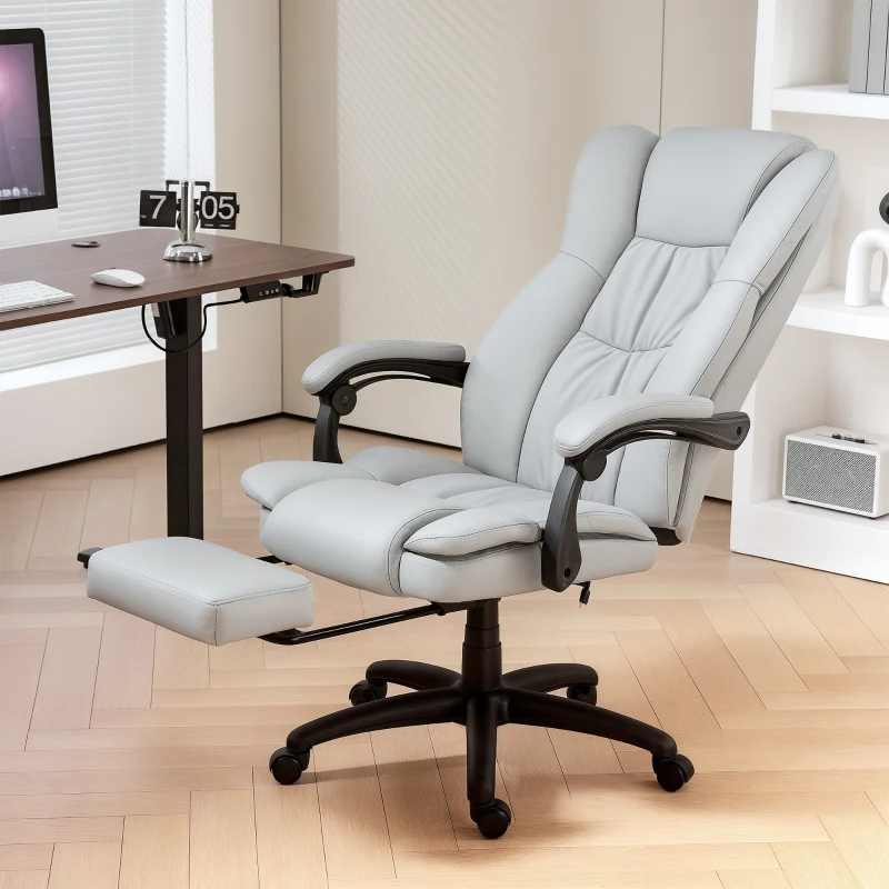 Vinsetto Cadeira de Escritório com Altura Ajustável 6 Pontos de Massagem e Apoio para os Pés Retrátil 68,5x68,5x113-121 cm Cinza