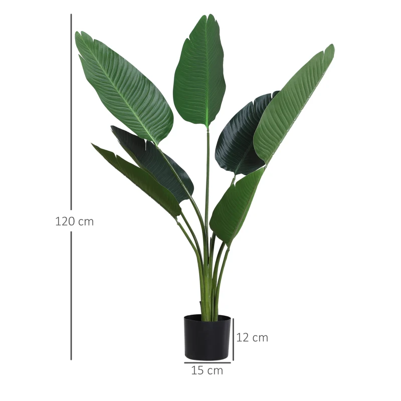 Outsunny 2 Palmas Artificiales 120 cm Plantas Artificiales Árboles Artificiales con 7 Hojas y Maceta para Decoración Hogar Verde